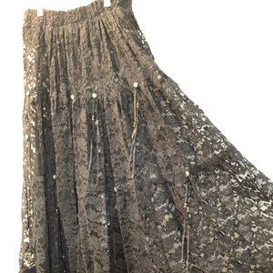 black lace tiered  skirt with leather and bead ties one size great condition